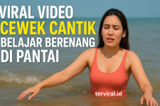 Viral Video Cewek SPG Belajar Berenang di Pantai